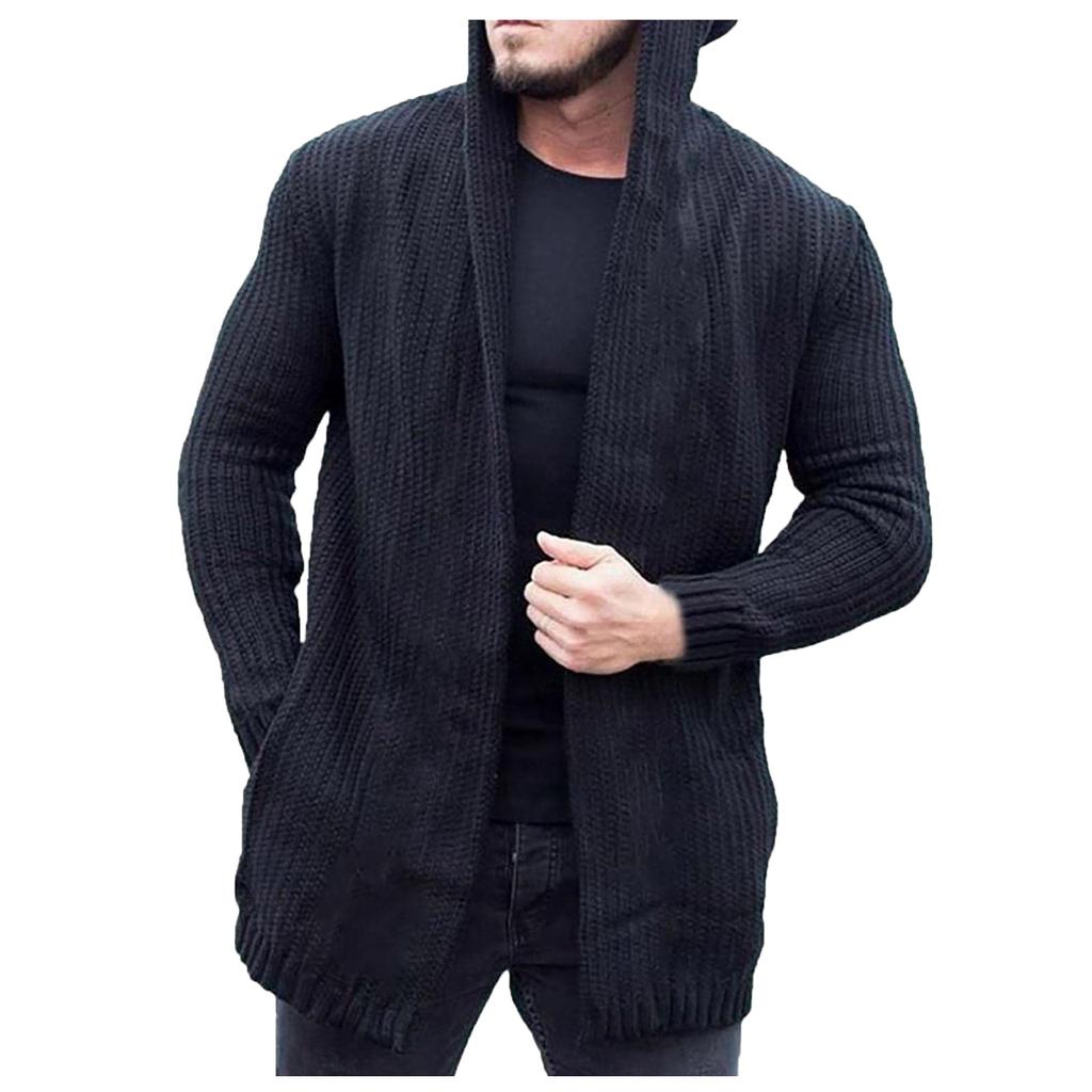Mens Cardigan Sweater Shawl Collar Chunky Warm Open Front Long Sleeve Knit Slim Fit Coats