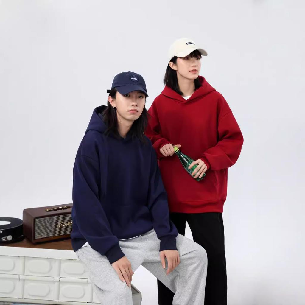 Fleecegefütterter Oversize-Kapuzenpullover mit überschnittenen Schultern und Kängurutasche, verdickter, trendiger, jugendlicher Kapuzensweatshirt für Paare