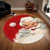 1Pcs Christmas Santa Claus Print Round Area Rug Indoor Non-Slip Washable Fiber Carpet Soft Comfortable Mat For Bedroom Living Room