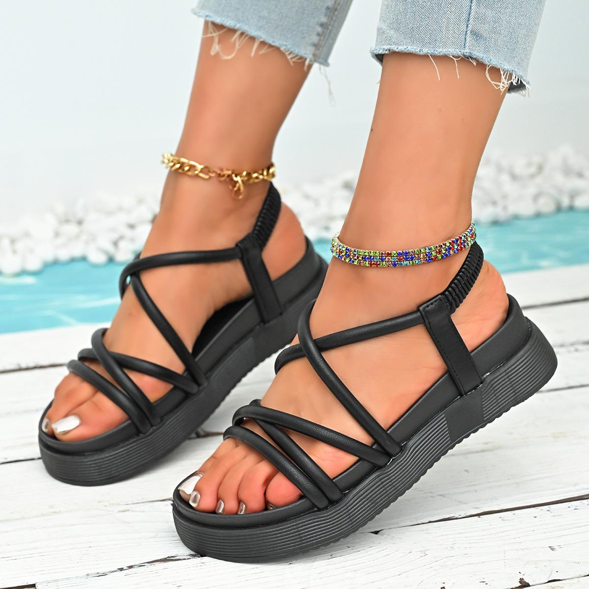 

Интернет-знаменитость взрыв зарубежная торговля сандалии женщины 2025 новые кексы платформа пляжная обувь мода универсальные римские туфли 40 чёрный