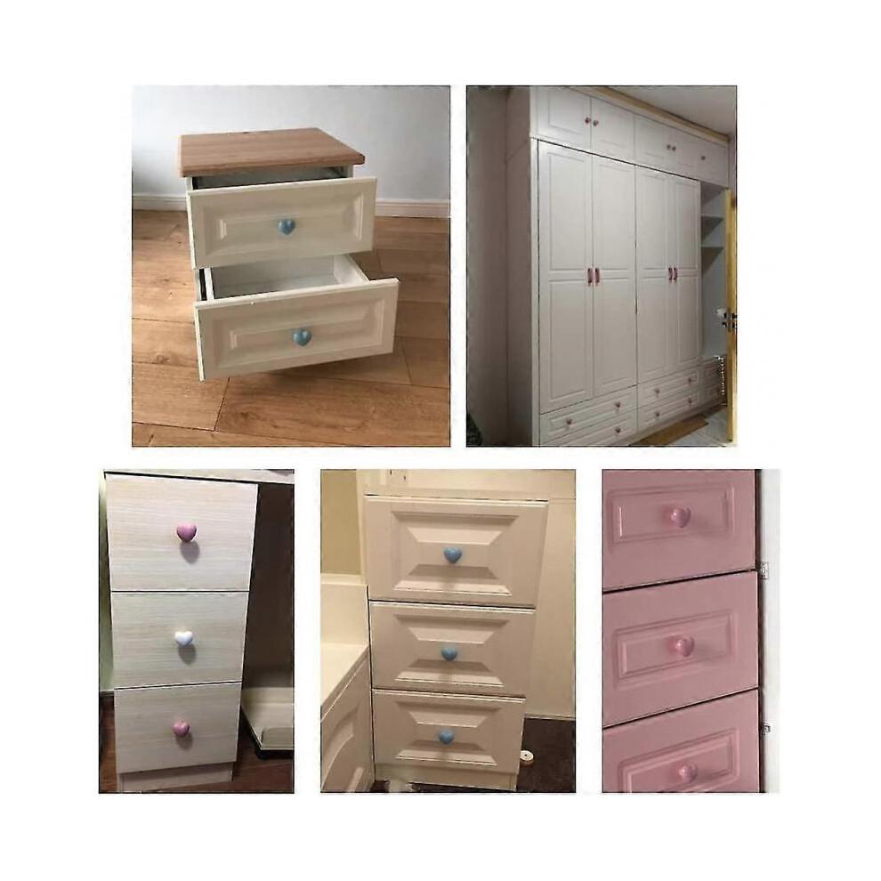 (Light pink) 10 X Door Knobs And Handles Ceramic Cartoon Cabinet Knobs And Handles Heart Drawer Closet Handles Kids Room Furniture Handle