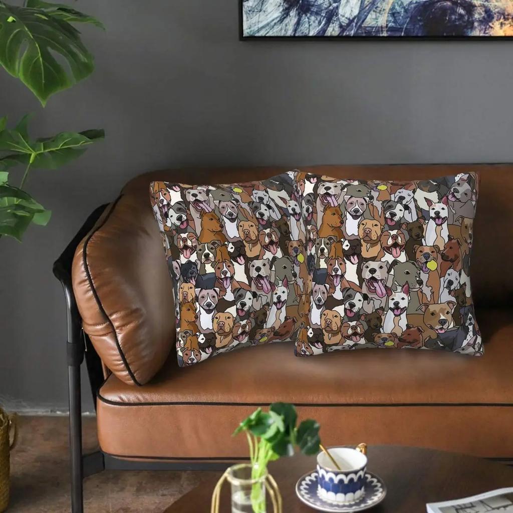 Pitbull Dog Pattern All The Mutts 2 pcs Square Pillowcase Pillow Cover Cushion Zip Decorative Comfort Throw Pillow for Home Car