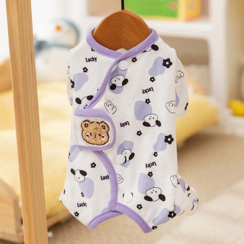 Autumn and winter thin cute bear striped puppy four-legged loungewear cat home air conditioner clothing pet clothes
