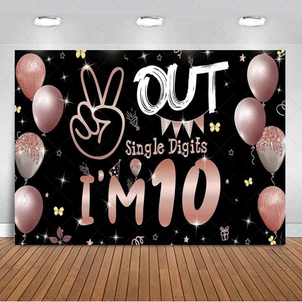 10th Birthday Party Decoration Backgound Surprise Colorful Glitter Balloon Gift Banner Boys Girls Happy Photography Studio Prop
