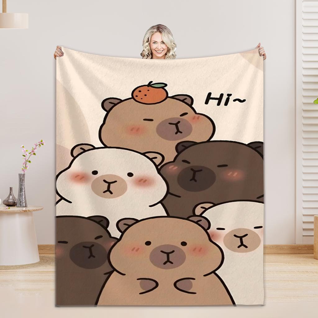 1pc Blankets Lovely Capybara Printed Flannel Blanket Quality Soft Warm Throw Blanket Winter Kids Couch Bed Fluffy Bedspread