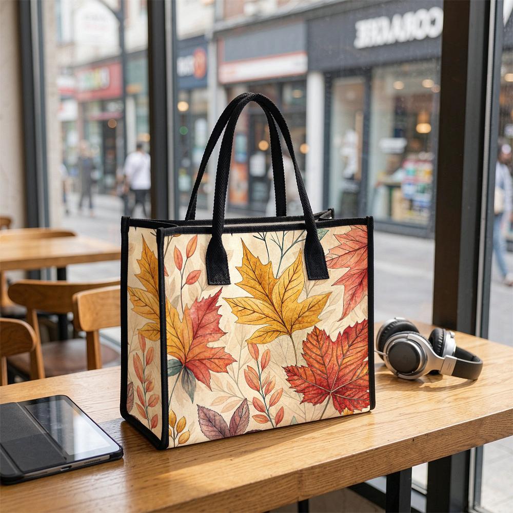 Fall Maple Leaves Print Tote Bag Lightweight Daily Use Shoulder Handbag For Women Casual Shopping Carry Purse