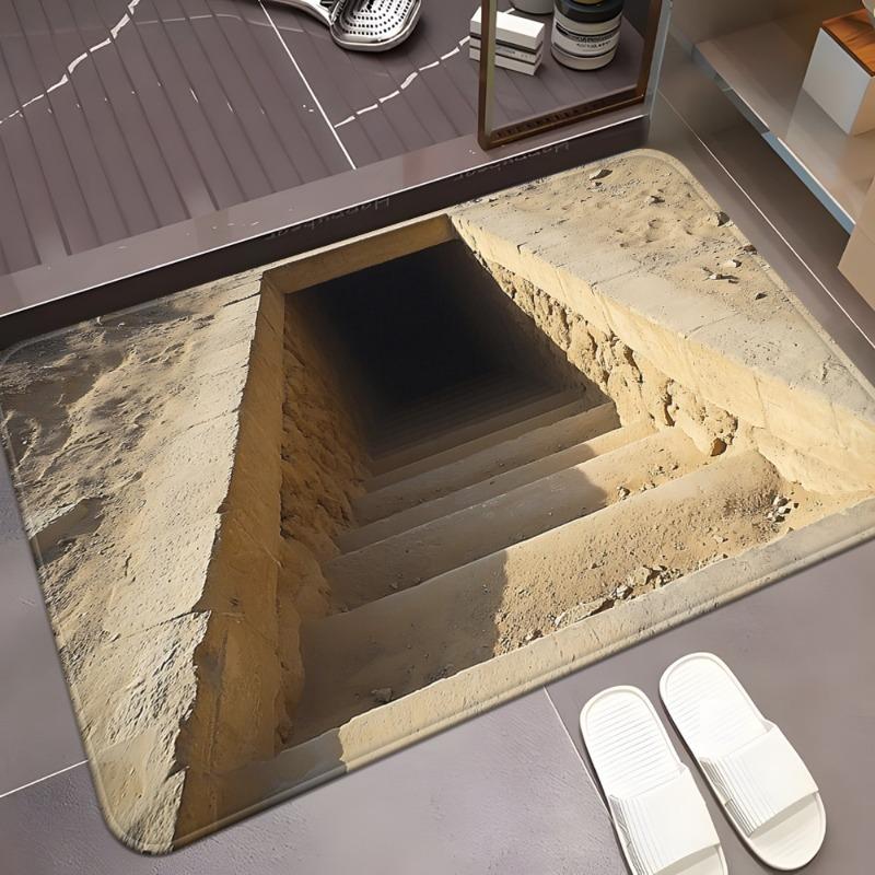 1pc Realistic 3D Stone Staircase Into Darkness Printed Door Mat Polyester Mat for Bathroom, Bedroom, Living Room, Entrance Decor