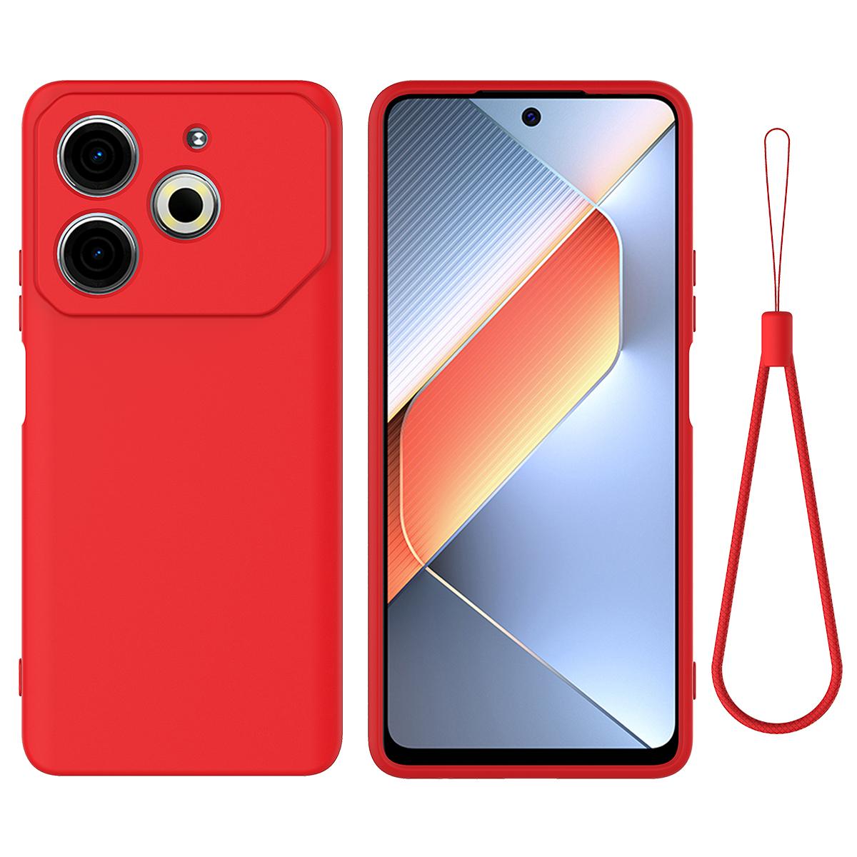 

Для TECNO Pova 6 Neo Чехол Противоударный Жидкий Силиконовый Чехол для Телефона с Ремешком Red