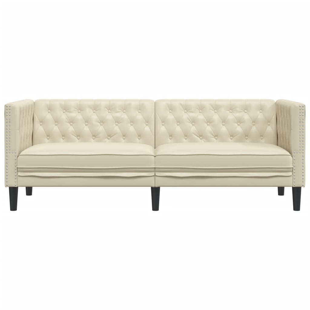 Vidaxl Chesterfield Sofa, Three-Seater, Cream, Faux Leather