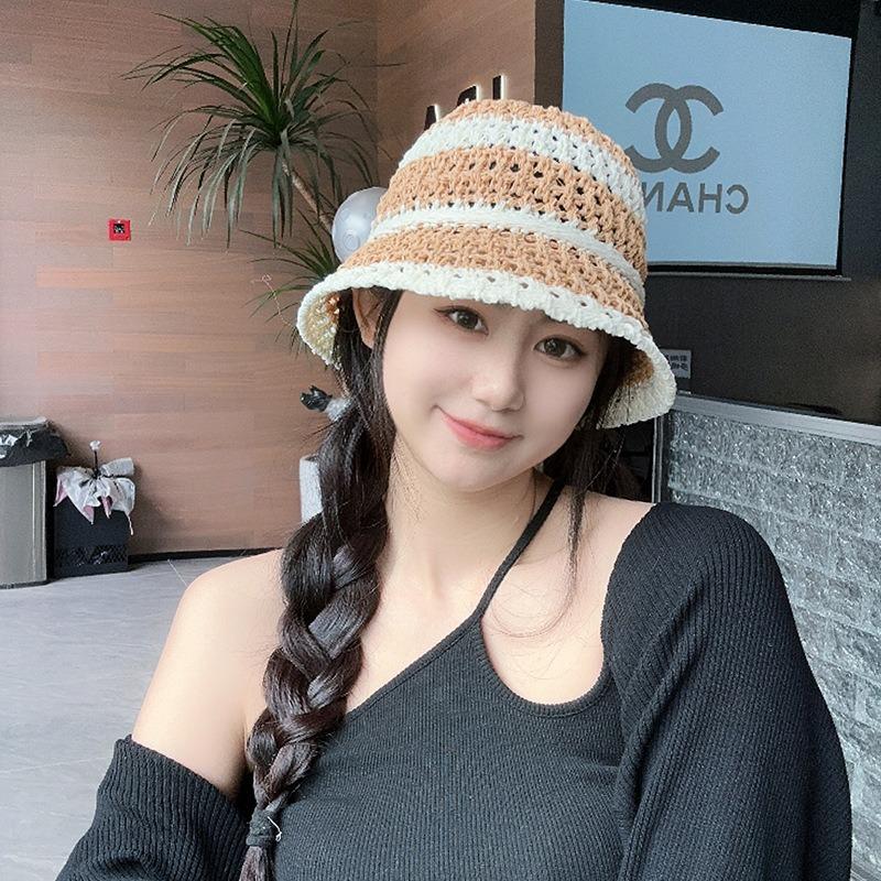 Sun Hat Children Summer Straw Milk Silk Hollow Breathable Basin Hat Plain Makeup Versatile Full Face Bucket Hat