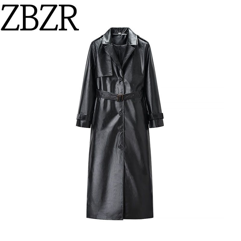 Za New Fall Women's Clothing 2025 Fashion Wind Fashion Locomotive Shoelace Loose Casual Decoration Long Leather Coat