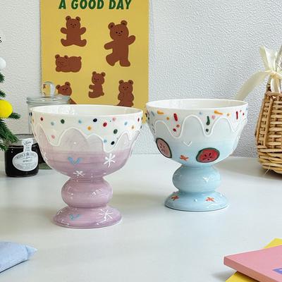 Cute Hand-painted Ice Cream Cup Household Dessert Bowl Yogurt Cup High Value Breakfast Oat Cup Girl Birthday Gift