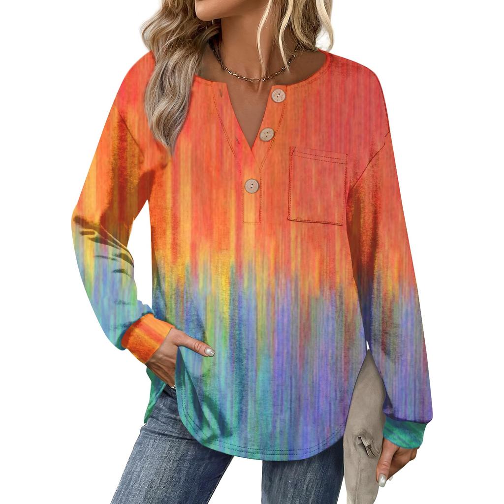 Top de damă retro cu imprimeu, la modă, cu mânecă lungă