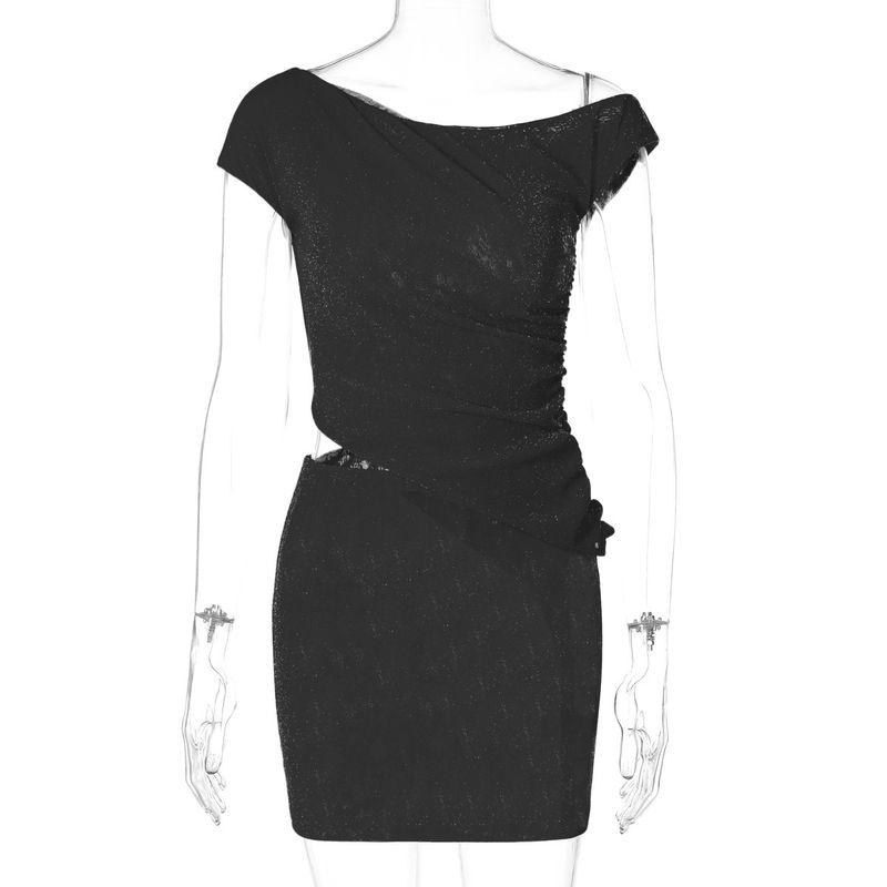 

Umbilical Top Pleated Skirt Set Midriff-Baring Top Silm Ruched Skirt Outfit Black S