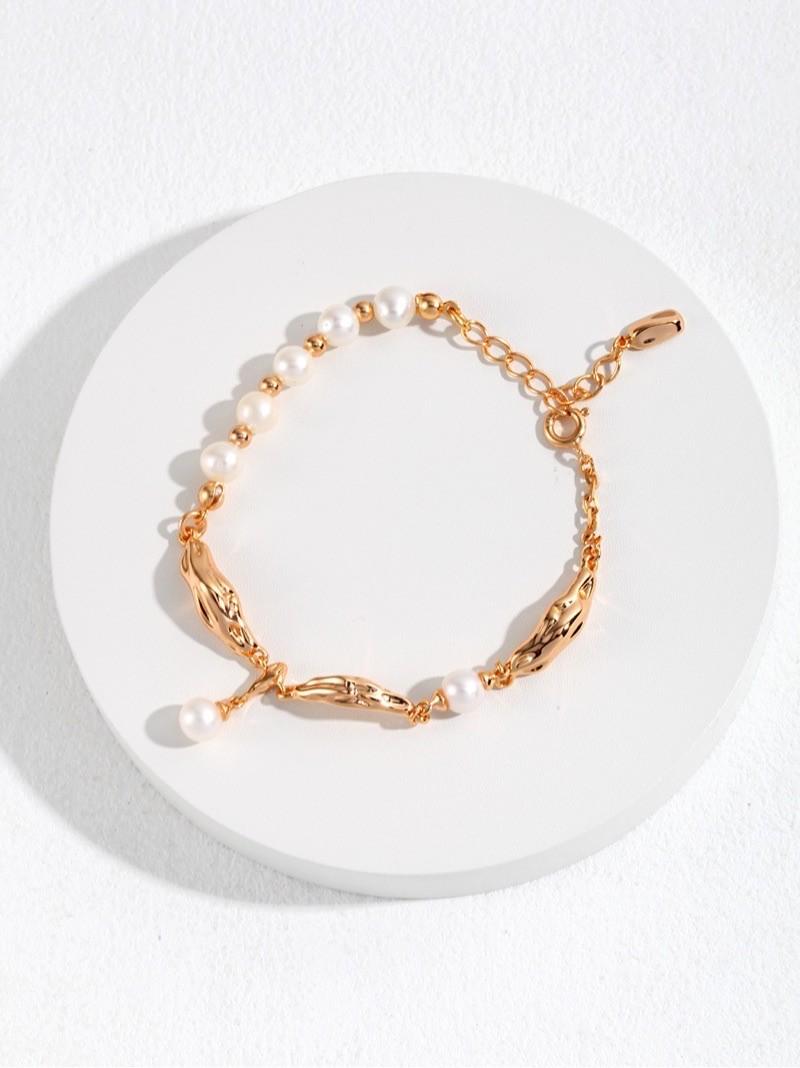 Small Fresh Retro Gold Silk Scarf Series Pearl Bracelet High-End Design Temperament Jewelry Personality Women