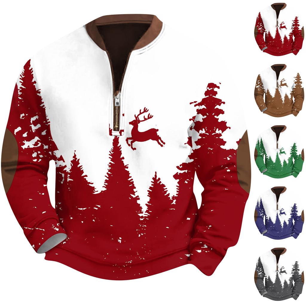 Men'S Retro Casual Zipper Sweatshirt Fashionable Printed Sports Pullover