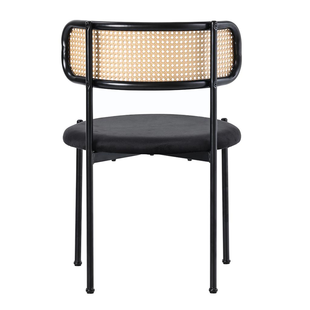 Velvet Dining Chair, Set of 2, Modern, Simple Leisure Chair with Four Metal Support Legs, Rattan Leisure Chair, Living Room and Bedroom Chair, Black