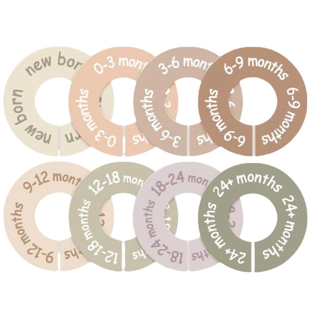 68/9Pcs Organizing Hangers Clothing Size Dividers DIY Craft Plastic Garment Labels 0-24 Months Round Size Tags Rings