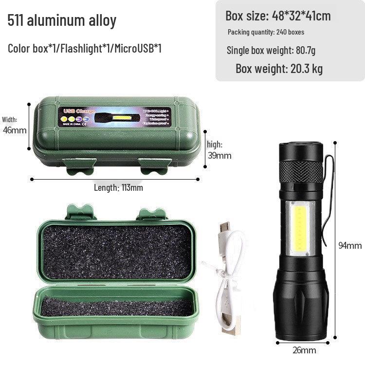 Rechargeable High-Power Outdoor LED Flashlight - Super Bright, Long-Range, Lightweight, Portable, with Zoom and Dimming Features.