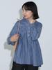 Beams Heart Modified Blouse Navy One Size Women's L/S Shirt, Tuck, No-Collar 2, Stripe,