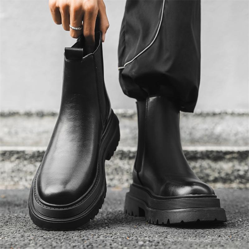 Hot Sale High-Top Shoes Men's Classic Retro Leather Chelsea Boots Men Fashion Slip On Ankle Boot Mens Casual British Style Flats