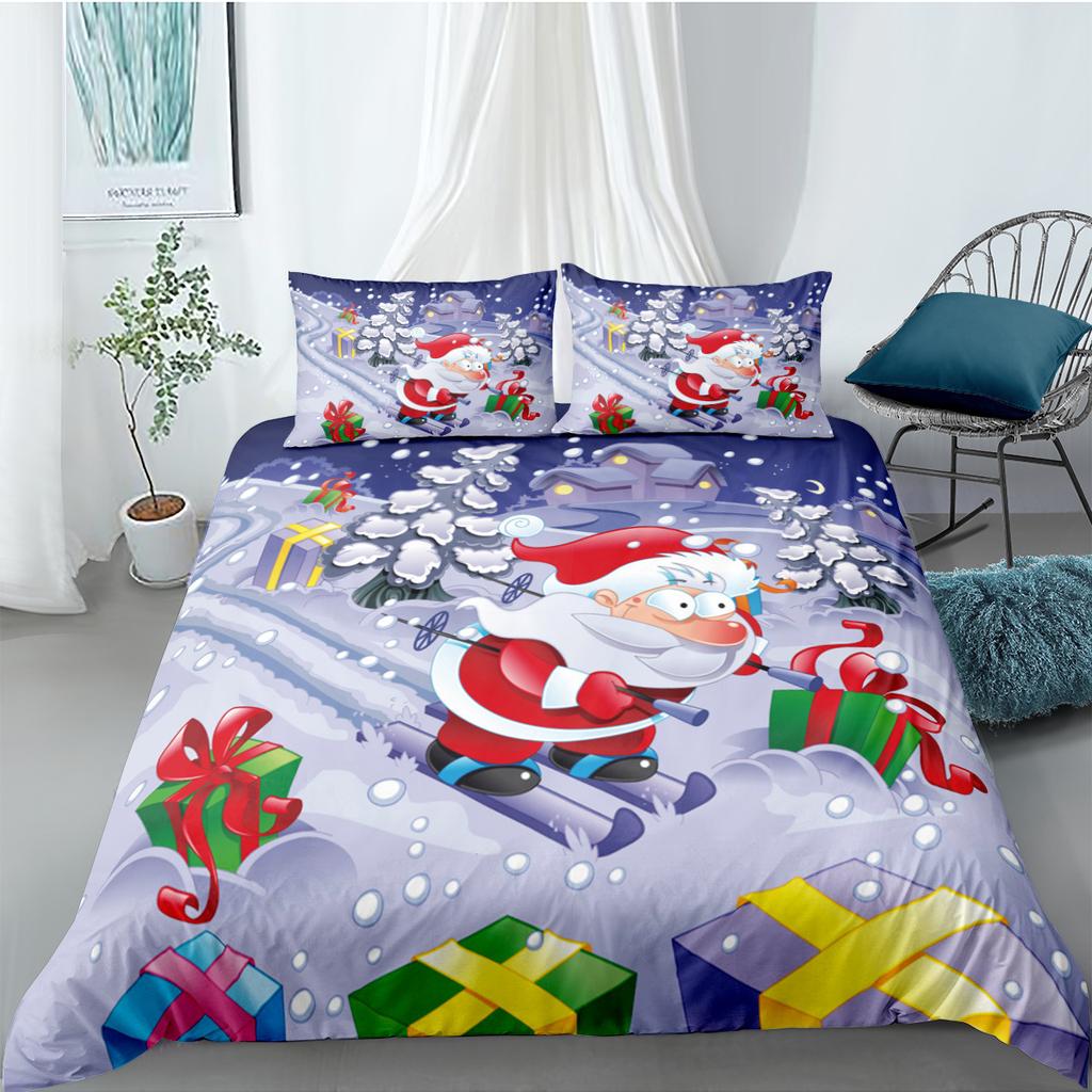 Santa Elk 3D Digital Printing Three-Piece Quilt Cover Sheet Grinding Quilt Cover