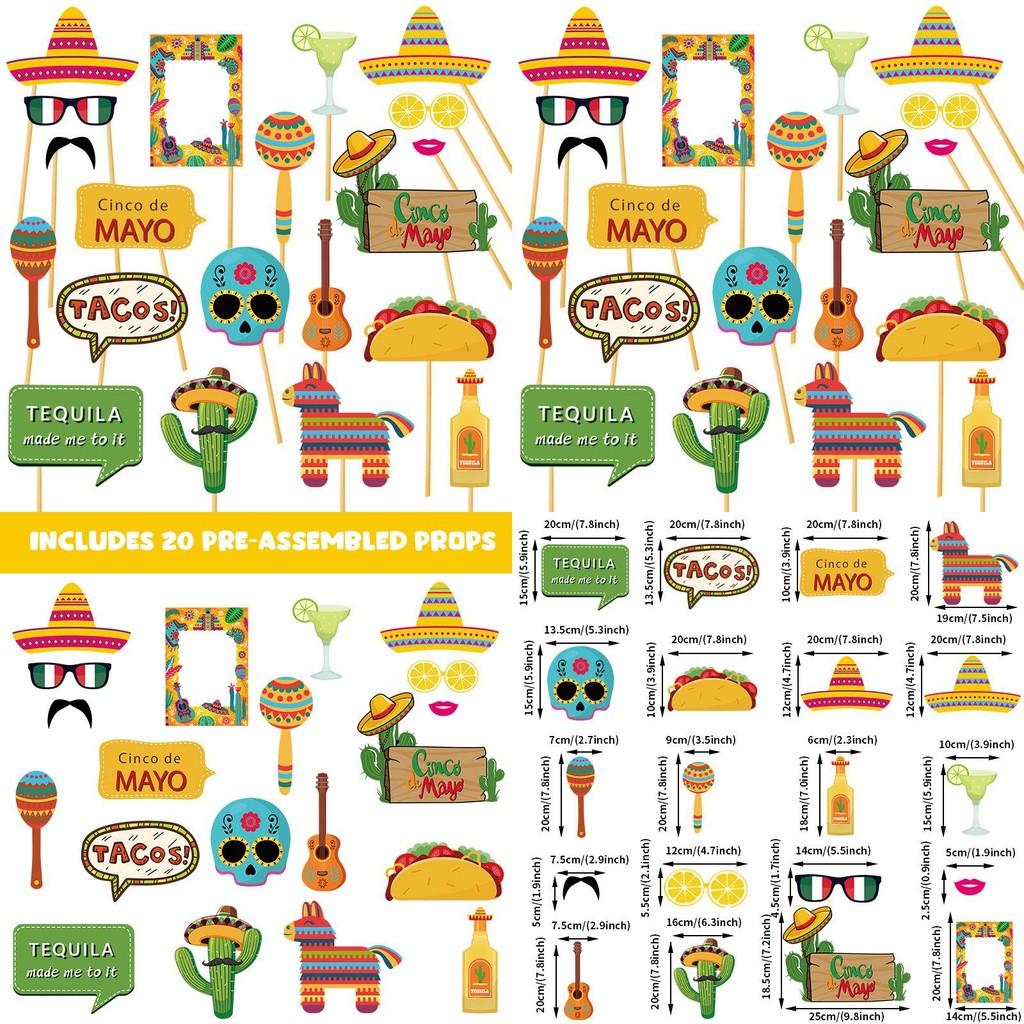 Mexican Photo Booth Props Set Of 20 For Celebrations And Decorations Party