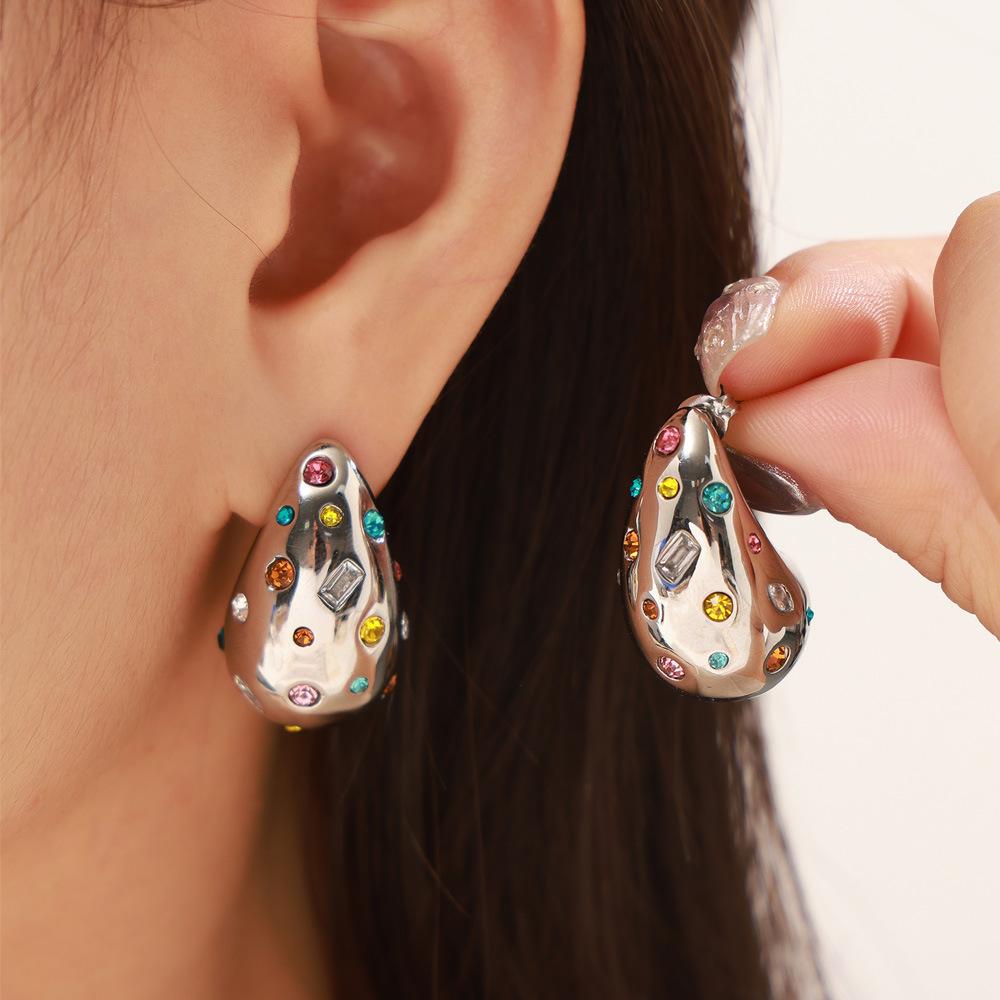 Wind New Diamond-Encrusted Water Drop Non-Fading Earrings 18K Gold Design Sense Light Luxury Titanium Steel Stud Earrings Women