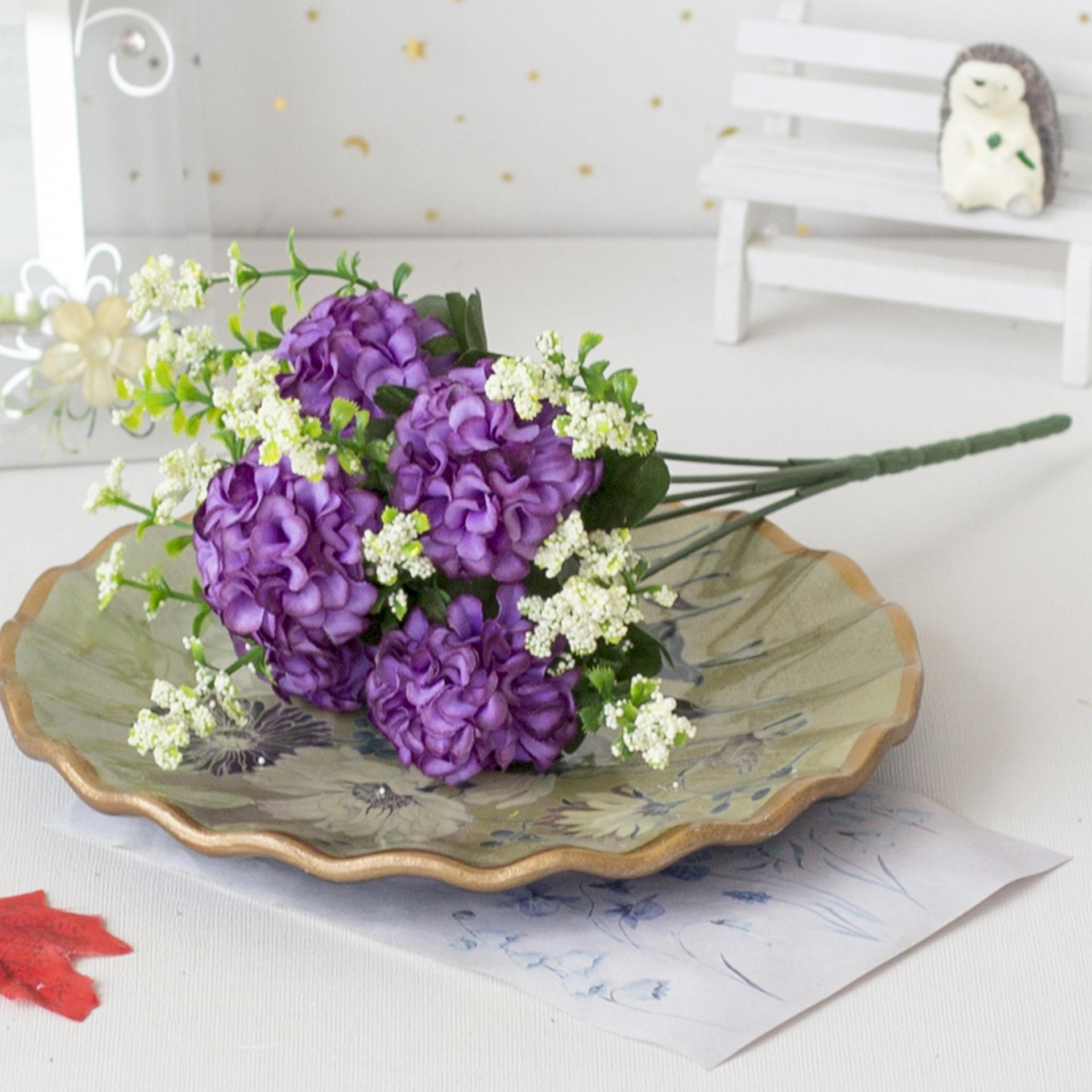 

5-Forked Ball Chrysanthemum Hydrangea Autumn Simulation Flower Home Decoration Placement Desktop Flower Arrangement Silk Flower 6pcs фіолетовий