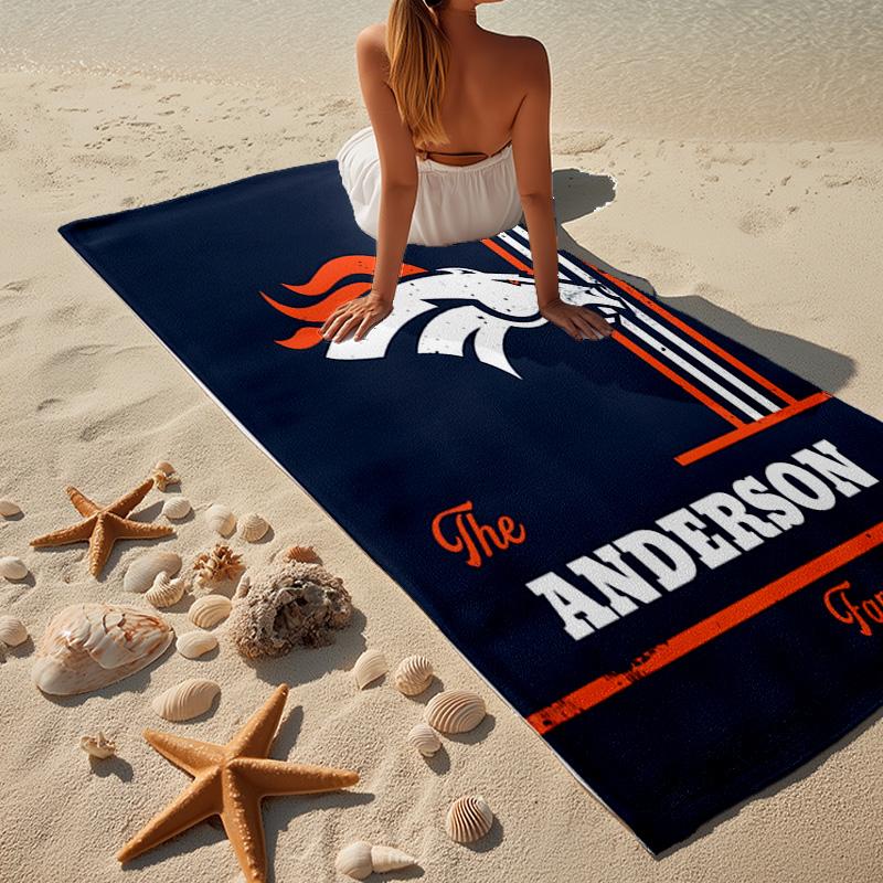 Denver Broncos Microfiber Beach Towel, Lightweight And Quick-Dry, for Summer Travel, Beach Essential, Swimming Pool