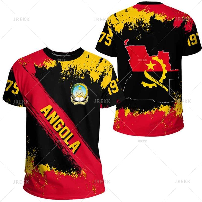 3D Printing The Republic-of Angola Map T Shirt Angola Coat Of Arms Flag Graphic Short Sleeves Vintage Ethnic Mens Clothing Tops