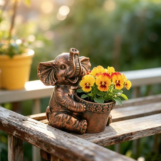 Cute Elephant Planter, Small Animal Flower Pot, Weatherproof Indoor Outdoor Cactus Air Plant Holder for Home Office Desktop Decor