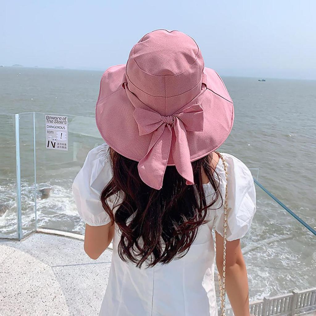 Summer Braided Bowknot Fishermen Hat for Women Wide Brim Fordable Sunshade Lace-up Bucket Cap Korean Girl Lady Travel Visor Hats