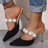 Fashion Women's Summer Outward Wear Pointed Toe Stiletto Slippers New Baotou Shallow Mouth Fashion Versatile Pearl High Heels