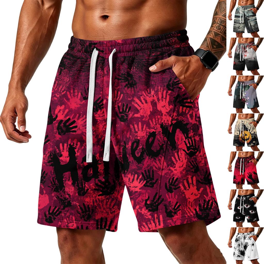 Men's Halloween Loose Fit Shorts with Pockets Drawstring Waistband Athletic Printed Shorts for Casual Sportswear
