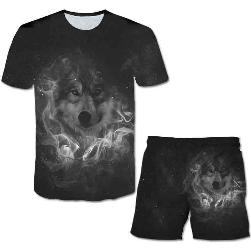 Animal Men's Set 3D T-shirt Round Neck Short Sleeved Digital Printed Casual Beach Outfit Suit