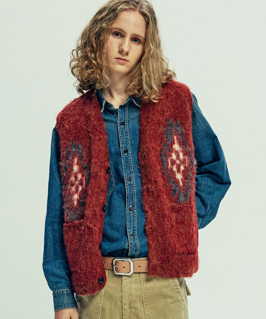 Knd Chimayo Pattern Brush Knit Vest Brick