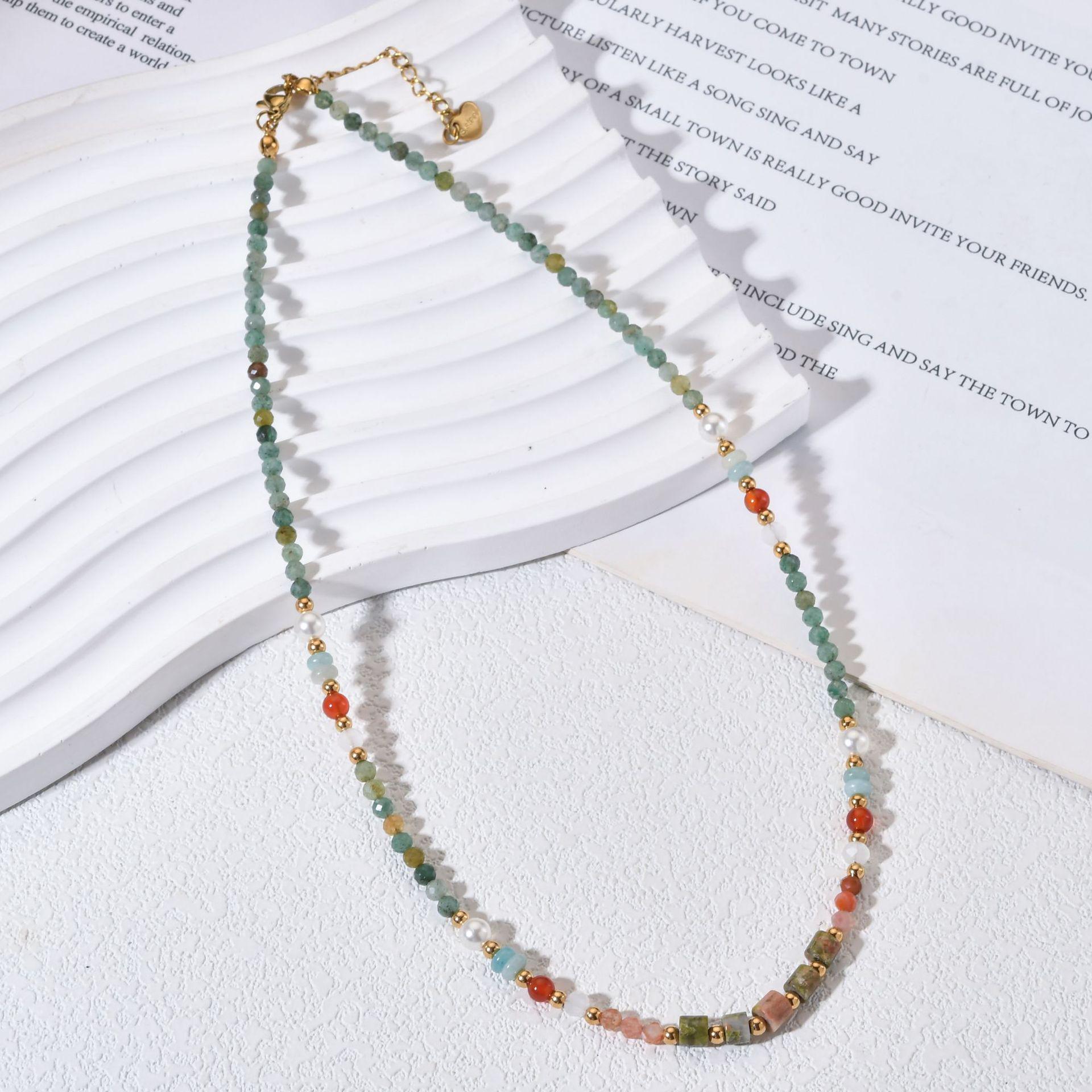 Trendy Stainless Steel Red Agate Necklace - Elegant Natural Stone Beaded Design