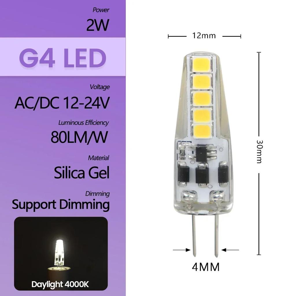 High Light LED MINI G4 AC DC 12V 24V Low Power 1.2W 1.4W 1.5W 2W 3W Efficiency Strobe Free for Crystal Chandelier Kitchen Toilet