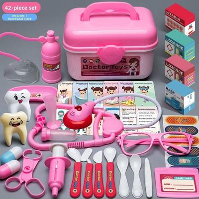 Creative Children Doctor Play Set Simulation Dentist Interactive Doctor Pretend Role Play Kit Blue/Pink Educational