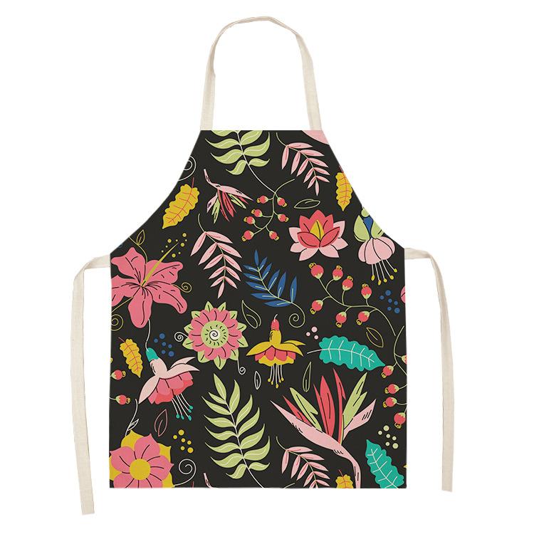 unframed Creative Plant Priinting Women Kitchen Aprons Cooking oil-proof Cotton Linen Antifouling Chef Apron 55x68cm