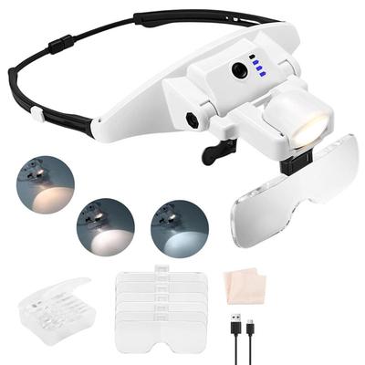 Rechargeable Head-Mounted Magnifier With 6 Lenses(1.0X-4.0X), Magnifying Glass With Integrated Light Featuring 3 Color Options-B