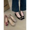 French square buckle high heels women's shoes 2025 new temperament elegant celebrity versatile thick heel commuting light mouth single shoes
