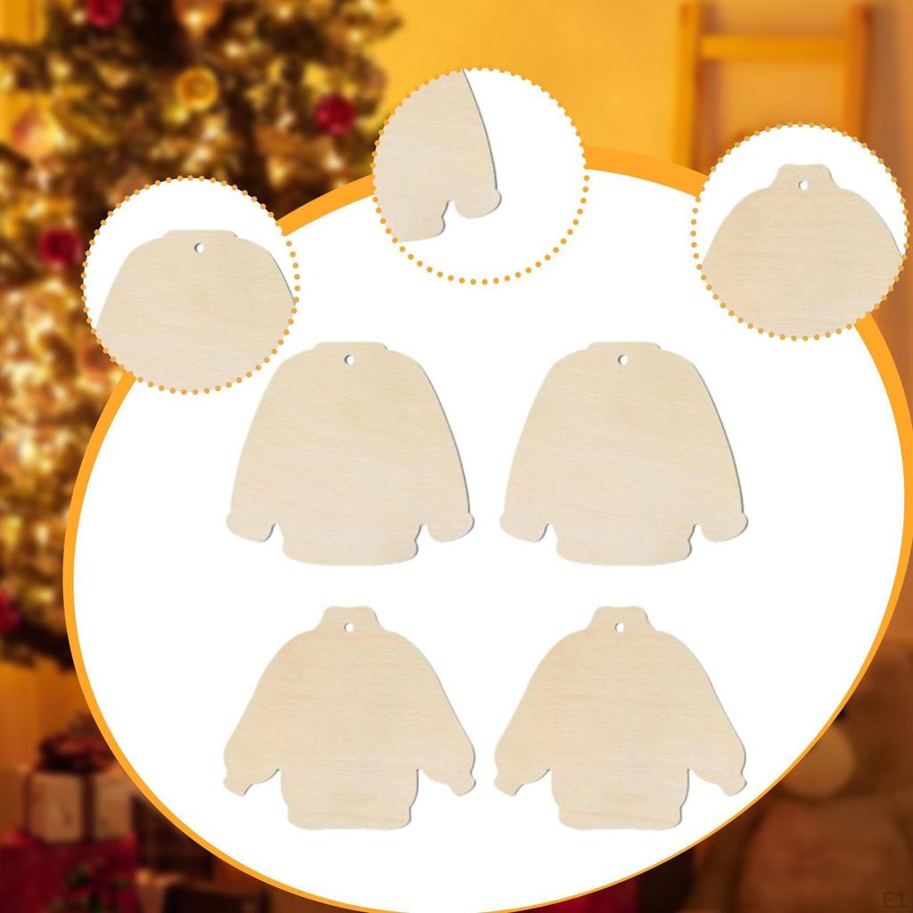40 Stück Unfertige Holzpullover Ausschnitte Stücke Plaketten Anhänger Hängende Ornamente für Bastelarbeiten