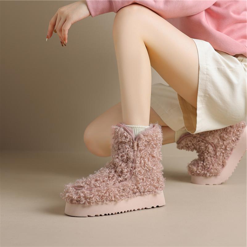 

Meotina/женские ботильоны с круглым носком на плоской платформе, шерстяные зимние ботинки на платформе и среднем каблуке, женская модная обувь, зимняя коричневая розовая обувь 41