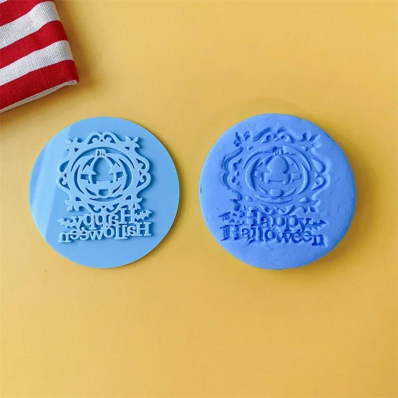 

New Acrylic Cookie Embosser Mold Happy Halloween Letter Pumpkin Witch Bat Pattern Cake Stencil Fondant Mold Cake Decorating Tool