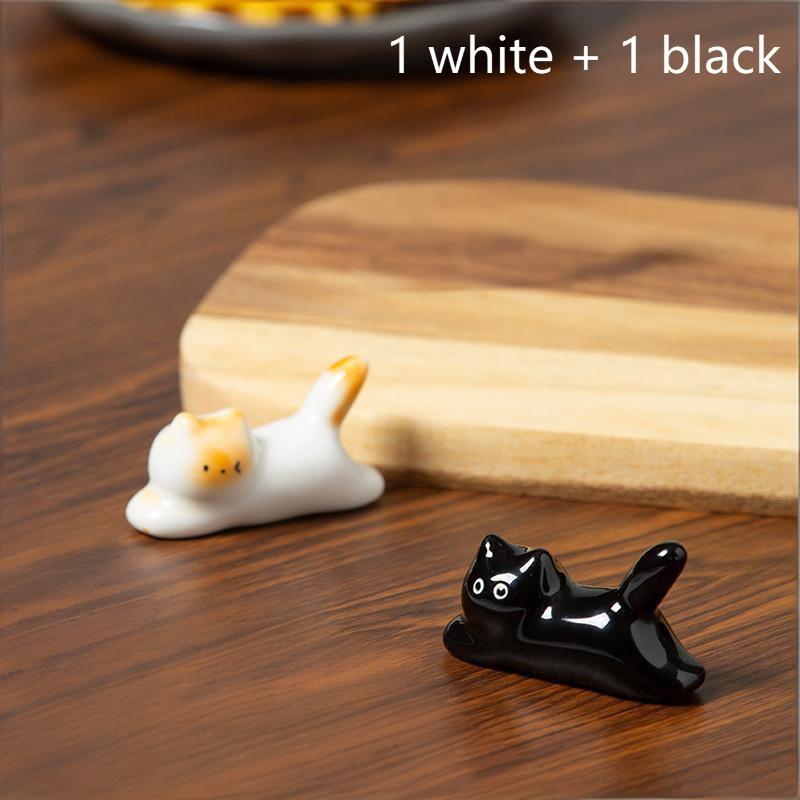 Niedlicher Keramik-Siamesenkatzen-Stäbchenablage, Katzenförmiger Keramik-Stäbchenhalter, Entzückendes Mini-Keramik-Schreibtischornament