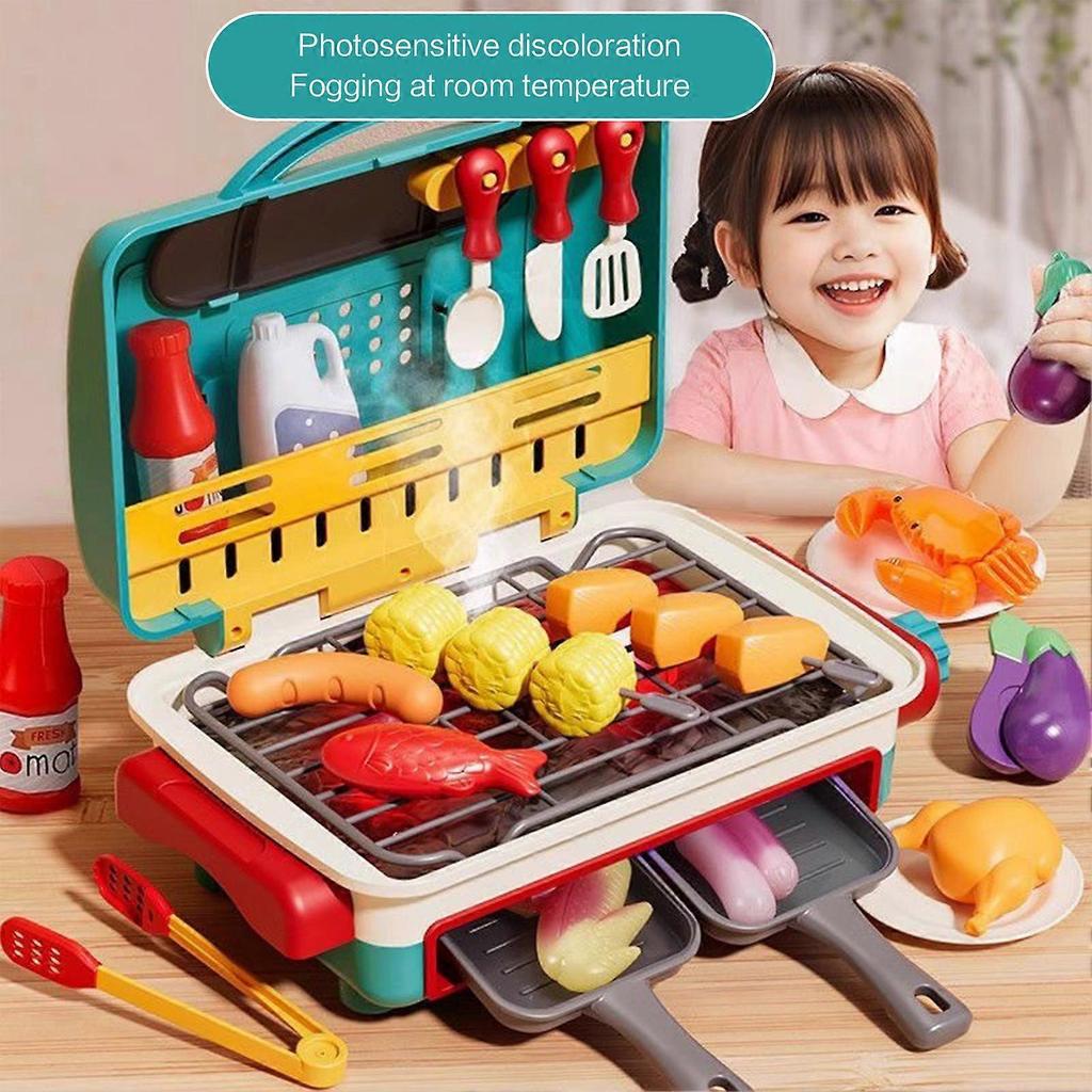 Electric Pretend Play BBQ Grill Set With Spray Light Music And Color Changing