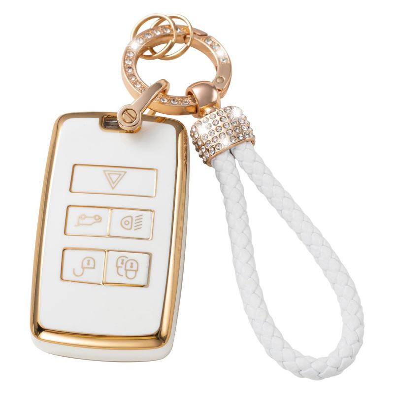 Gold-Rimmed Car Key Set with Diamond Ring Pendant Key Chain