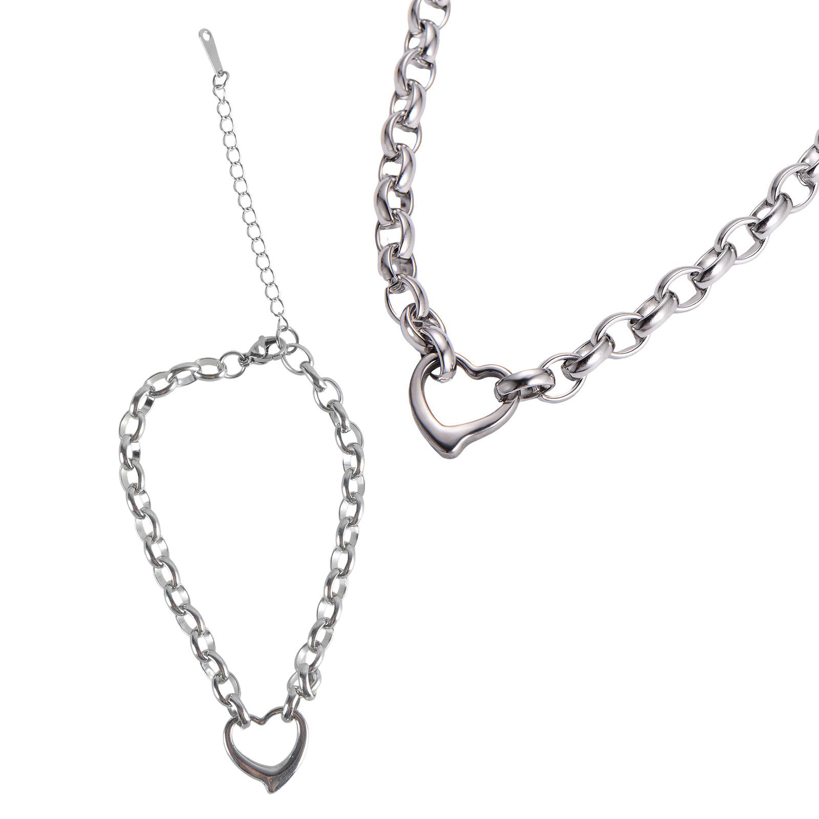 

Универсальный набор украшений из титановой стали Модный кулон в виде сердца любви Аксессуары Унисекс Ожерелье Браслет для пары